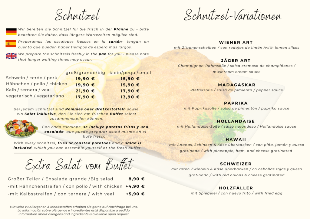 Menu Happy Schitzel 2026